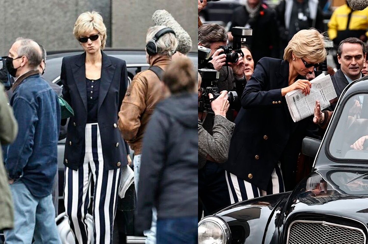 Elizabeth Debicki em fotos das gravações da 5ª temporada de "The Crown"