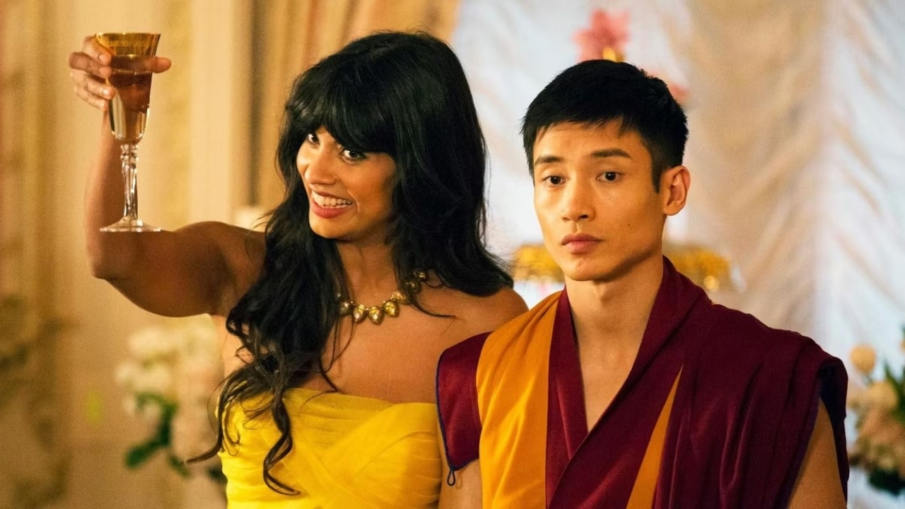 Tahani (Jameela Jamil) e Jason (Manny Jacinto) em The Good Place (Reprodução)