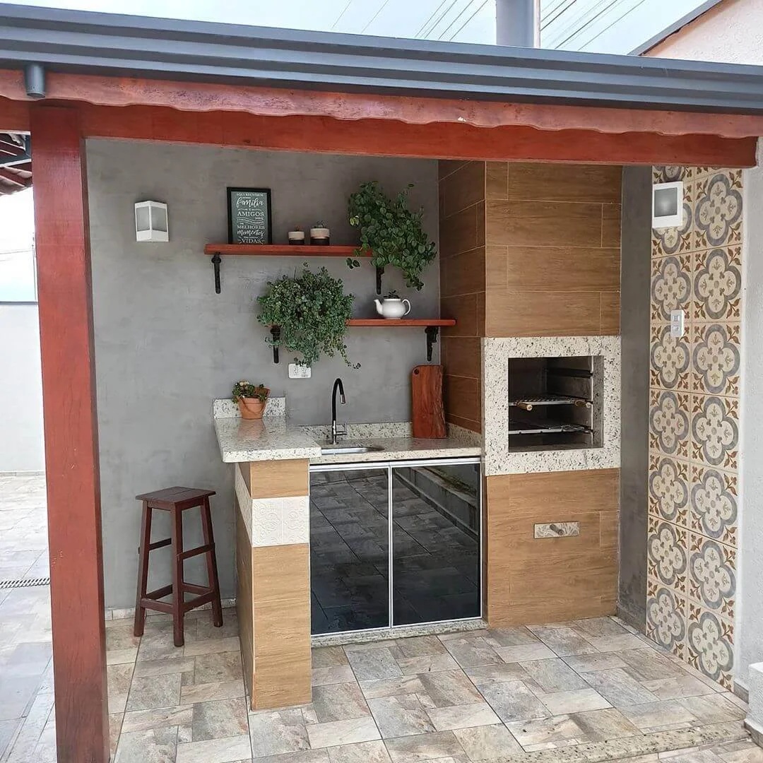 área gourmet pequena com prateleiras
