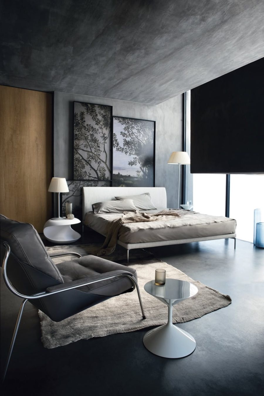 quarto moderno com paredes de concreto